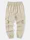 Mens Solid Color Multi Pocket Daily Drawstring Cargo Pants - Beige