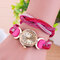 Fashion Colorful Rhinestones Weave Velvet Oval Multilayer Bracelet Watches for Women Girl's Gift - Rose Red