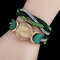 Fashion Colorful Rhinestones Weave Velvet Oval Multilayer Bracelet Watches for Women Girl's Gift - Green