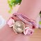 Fashion Colorful Rhinestones Weave Velvet Oval Multilayer Bracelet Watches for Women Girl's Gift - Pink