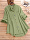Blusa casual feminina vintage de cor sólida com botões - Verde