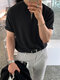Mens Solid Quarter Zip Waffle Knit Short Sleeve T-Shirt - Black