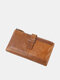 Men Genuine Leather RFID Anti-Theft Long Wallet Vintage Multi-Pocket Double Zipper Money Clip - Brown