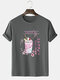 Mens Cherry Blossoms Drink Printed Cotton Short Sleeve T-Shirts - Gray