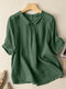 Women Solid Loose Short Sleeve Lapel Casual Blouse - Green