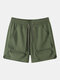 Men Plain Multi Pocket Utility Drawstring Mid Length Elastic Waist Cargo Pants - Green