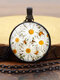 Alloy Glass Vintage Daisy Floral Pattern Printed Long Sweater Necklace - Black