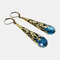 Vintage Crystal Earrings Luxury Metal Hollow Carving Water Drop Pendant Earrings - Blue
