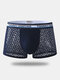 Men Mesh See Through Sexy Boxer Briefs Solid Color Thin Breathable Underwear - Royal Blue