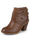 Plus Size Women Vintage Belt Buckle Side-zip Casual High Heel Boots - Brown