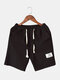 Mens Drawstring Shorts Solid Color Pocket Cotton Loose Casual Shorts - Black