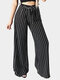 Striped Print Waistband Loose Wide-Leg Casual Pants for Women - Black