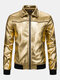 Mens Fall Nightclub Party Wear Fashion Bright Color Long Sleeve Lapel Jacket - Gold