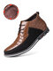 Men Round Toe Lace Up Business Casual Leather Ankle Boots - Brown(Plush Lining)
