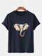 Mens Cotton Fun Elephant Print Home Round Neck Casual T-shirt - Navy