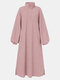 Solid Color Pocket Long Sleeve Slit Hem Loose Plush Dress - Pink