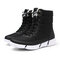 Women Large Size Color Match Splicing Waterproof Lace Up Mid Calf Snow Boots - Black