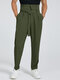 Men Casual Belt Big Pocket Pants - Dark Green