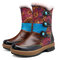 SOCOFY Mongolia Style Plush Genuine Leather Zipper Warm Comfortable Flat Boots - Black