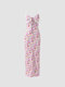 Correa de espagueti de encaje de guipur con estampado floral Cintura alta Vestido - Rosado