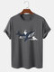 Mens Astronaut Whale Print Crew Neck Short Sleeve Cotton T-Shirts - Dark Gray
