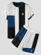 Trajes de dos piezas casuales de punto con apliques de retazos de bloque de color para hombre - Azul