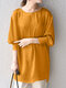 Женская однотонная блузка с длинным рукавом Шея с высоким и низким подолом - Желтый