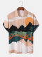 Mens Landscape Print Button Up Vacation Short Sleeve Shirts - Multi Color