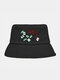 Unisex Polyester Cotton Mahjong Chinese Pattern Print All-match Sunshade Bucket Hat - Black
