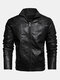 Mens Winter Warm Fashion Fleece Lined Long Sleeve PU Leather Jacket - Black