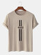 Mens Line Peace Print 100% Cotton Casual Short Sleeve T-Shirts - Khaki