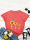 Floral Printed Short Sleeve O-Neck T-shirt - Brick Red