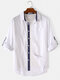 Men 100% Cotton Solid Color Casual Slub Long-sleeved Shirt - White