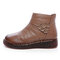 Women Soft Comfy Genuine Leather Warm Lining Zipper Ankle Boots - Brown