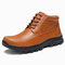 Men Hand Stitching Microfiber Leather Non Slip Casual Ankle Boots - Brown