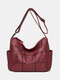 Women Vintage Large Capacity PU Leather Crossbody Bag Shoulder Bag - Wine Red