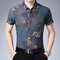Short-sleeved shirt mens large size printing shirt casual  - Navy Blue