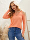Solid Spaghetti Cut Out Long Sleeve Cold Shoulder T-shirt - Orange