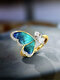 Vintage Gradient Color Butterfly Wing Shape Inlaid Artificial Gems Alloy Opening Ring - Gold