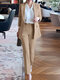 Solid Long Sleeve Lapel Two Pieces Suit For Women - Apricot