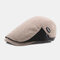 Men Wool Plus Thick Keep Warm Patchwork Color Knitted Forward Hat Beret Hat - Beige