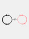 2 Pcs/Set Trendy Simple Holding Hands Shape Magnetic Pendant Hand-woven Alloy Couple Bracelets - Black+Pink
