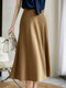 High Waist A-line Solid Satin Skirt For Women - Khaki