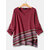 Cross Wrap Ethnic Print Patchwork Long Sleeve Vintage Blouse - Wine Red