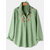 Flower Embroidered Long Sleeve Lapel Shirt For Women - Green