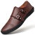 Men Hand Stitching Non Slip Metal Slip On Casual Leather Shoes - Dark brown
