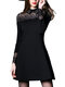  Elegant Lace Patchwork Black Slim Long Sleeve Zipper A-line Dress - Black