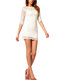 Hollow Out Sexy 3/4 Sleeve Lace Package Buttocks Slim Dress - White
