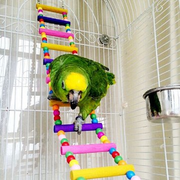 10 Steps Wooden Swing Flexible Climb Ladder Small Pets Colorful Bird Parrot Toys