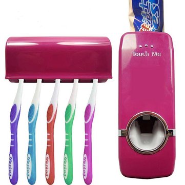 Wall Mounted Automatic Toothpaste Dispenser With Five Toothbrush Holder Set Bathroom Family Sets